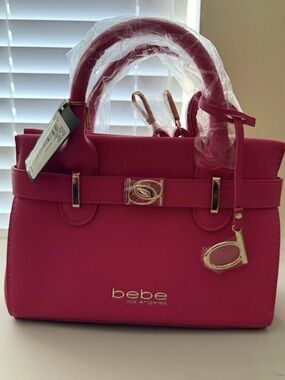 bebe Hot Pink Satchel with Gold Hardware